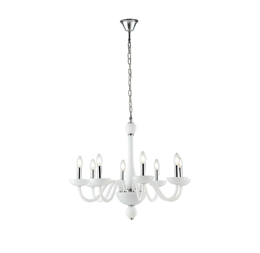 Sospensione 8 luci in vetro soffiato nero o bianco struttura cromo 8XE14 non incl. ALFIERE Sospensione 8 luci in vetro soffiato nero o bianco struttura cromo 8XE14 non incl. ALFIERE